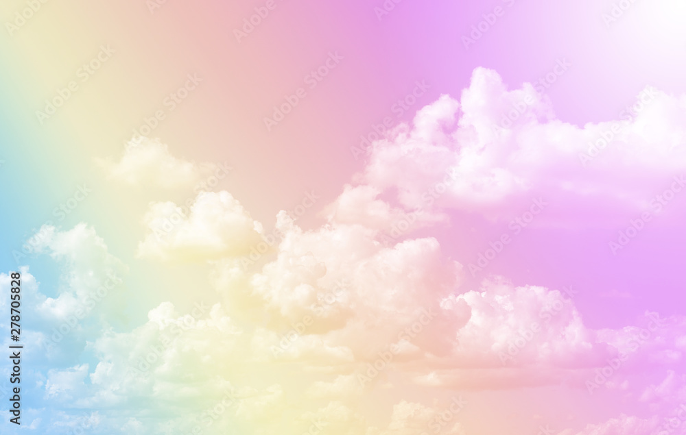 Cloud and sky with a pastel colored background.Fantasy magical sunny sky pastel background with colorful cloudy sky.