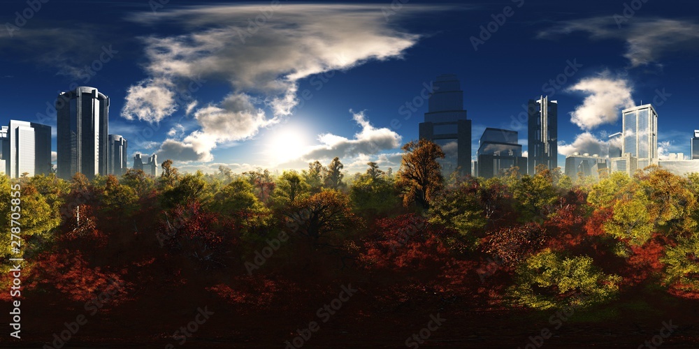 Obraz premium HDRI, environment map , Round panorama, spherical panorama, equidistant projection, panorama 360, Autumn Park