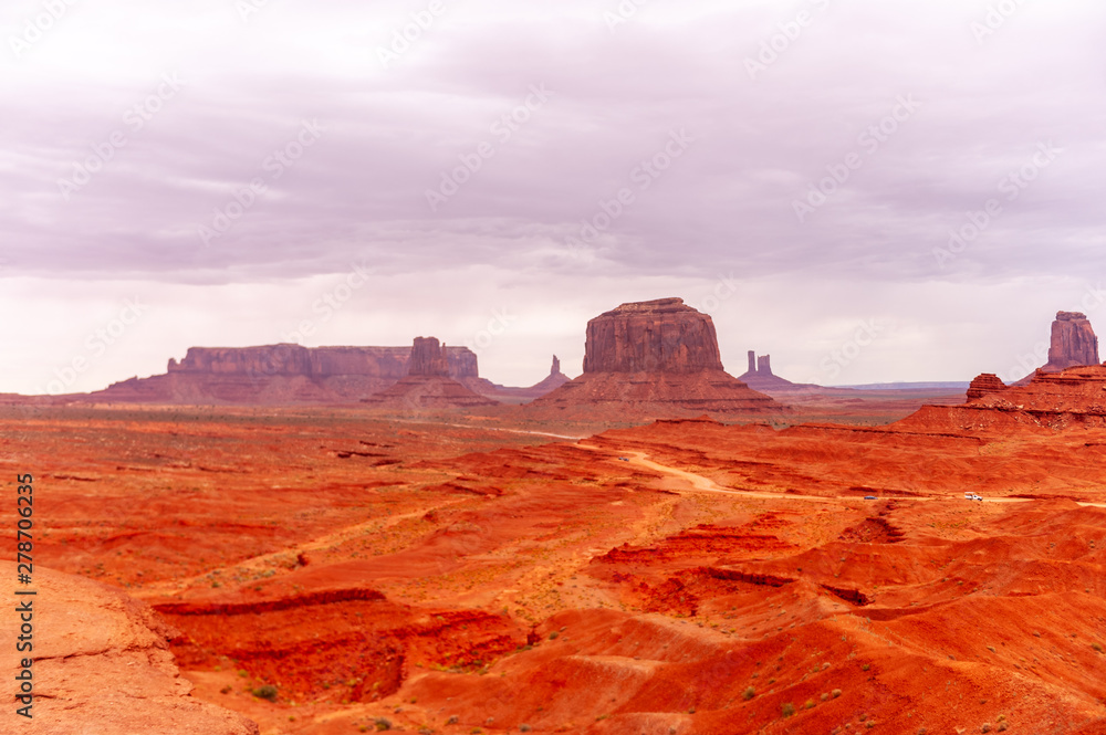Monument Valley on a slightly overcast summer morning.