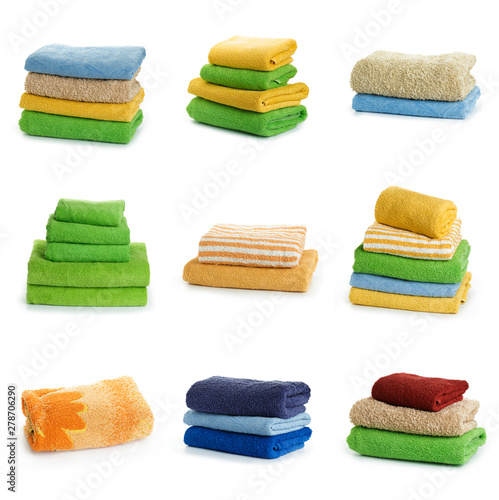 Multicolored towels isolated on a white background