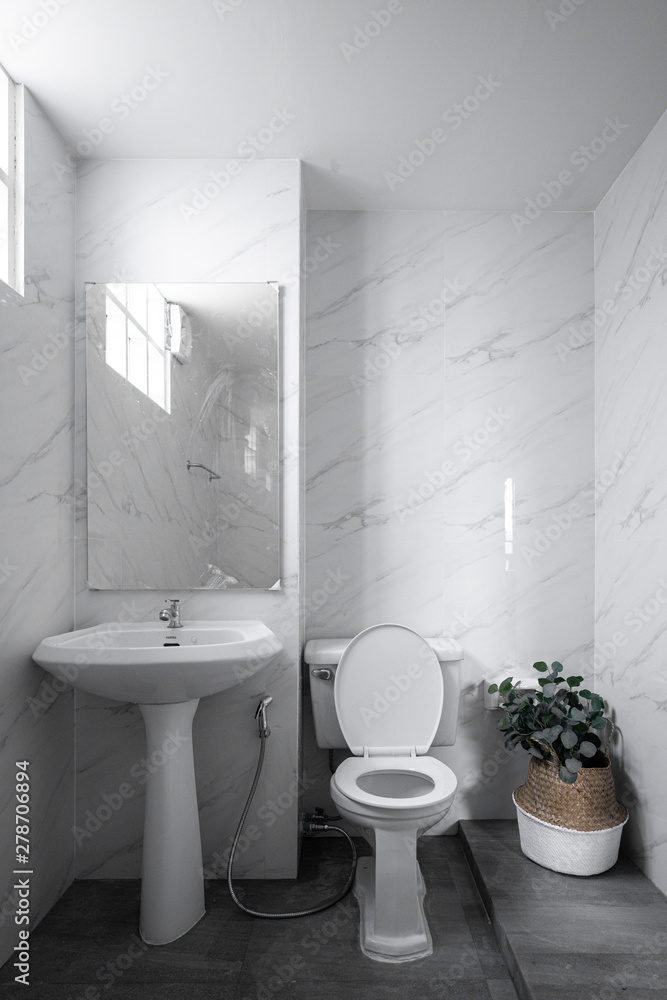 White Marble Tile Wall And Gray