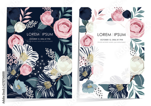 Vector illustration of beatiful floral frame set in spring for Wedding, anniversary, birthday and party. Design for banner, poster, card, invitation and scrapbook 	