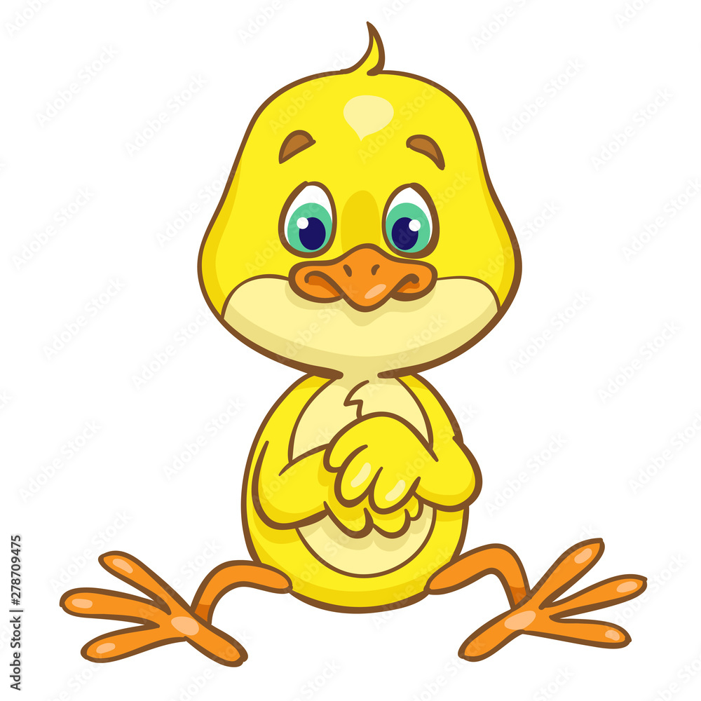 Little cute chicken is sitting. In cartoon style. Isolated on white background Little cute chicken is sitting. In cartoon style. Isolated on white background