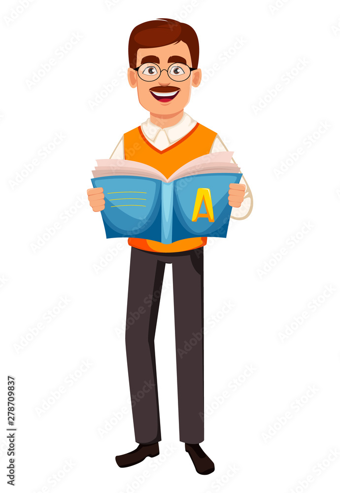 Back to school. Teacher man cartoon character Back to school. Teacher man cartoon character