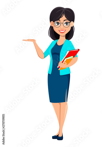 Back to school. Teacher woman cartoon character