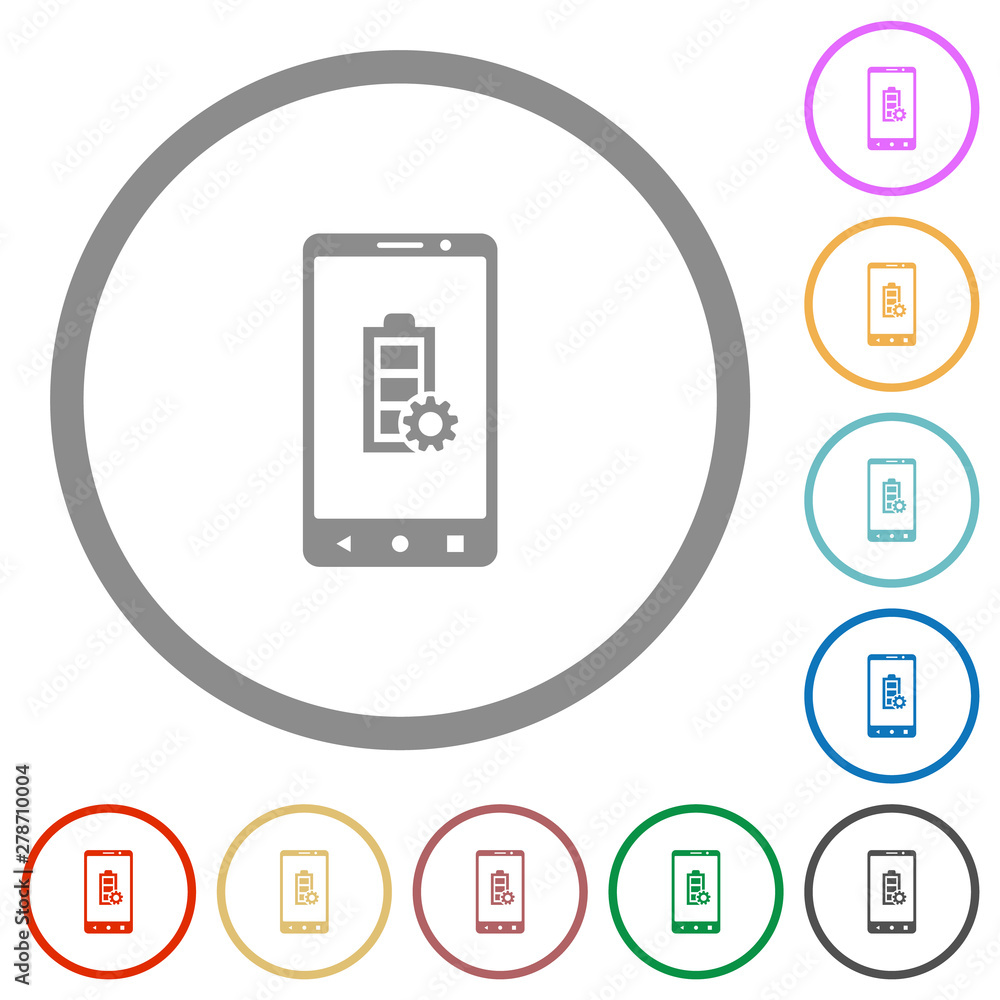 Mobile battery settings flat icons with outlines Mobile battery settings flat icons with outlines