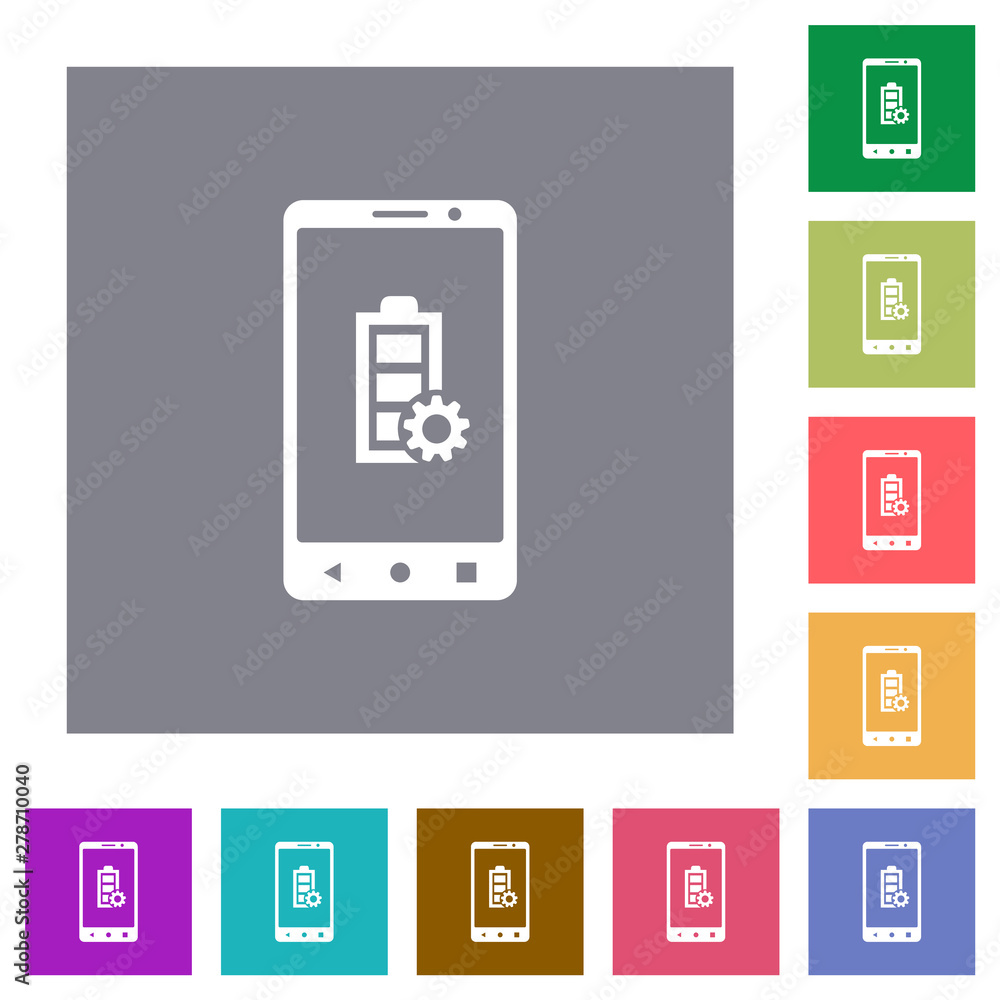 Mobile battery settings square flat icons Mobile battery settings square flat icons