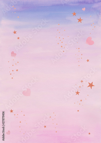 Watercolor background with glitter confetti.