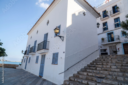 White houses close to port of Ibiza, Eivissa, Balearic Islands. Spain.