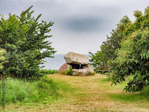 Klokkestenen bell-stone stone age burial monument on Lyoe in Denmark photo