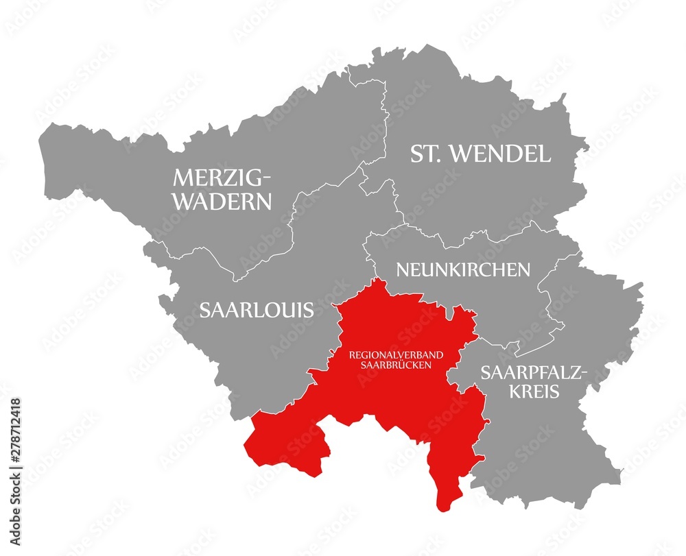 Regionalverband Saarbruecken red highlighted in map of Saarland Germany DE