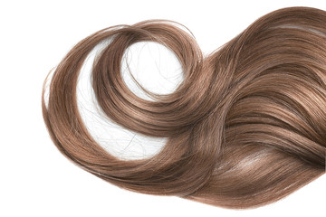 Brown wavy hair isolated on white background