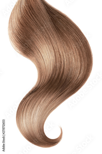 Tablou pe pânză Brown hair isolated on white background. Long ponytail.