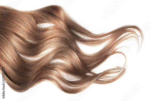 Brown wavy hair isolated on white background
