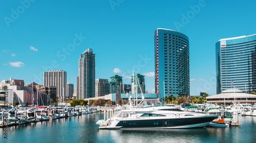 Beautiful view of San Diego and floating yachts and boats timelapse hyperlaps photo