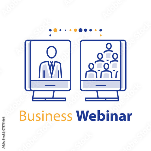 Internet seminar, business webinar, online training course, guidance and mentoring, web meeting, lecture speaker and audience