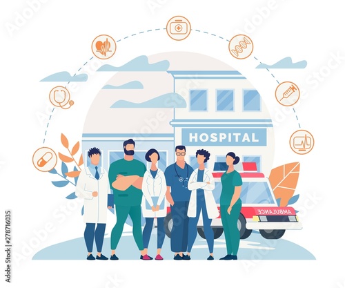 Informational Poster Hospital Staff Cartoon Flat. 