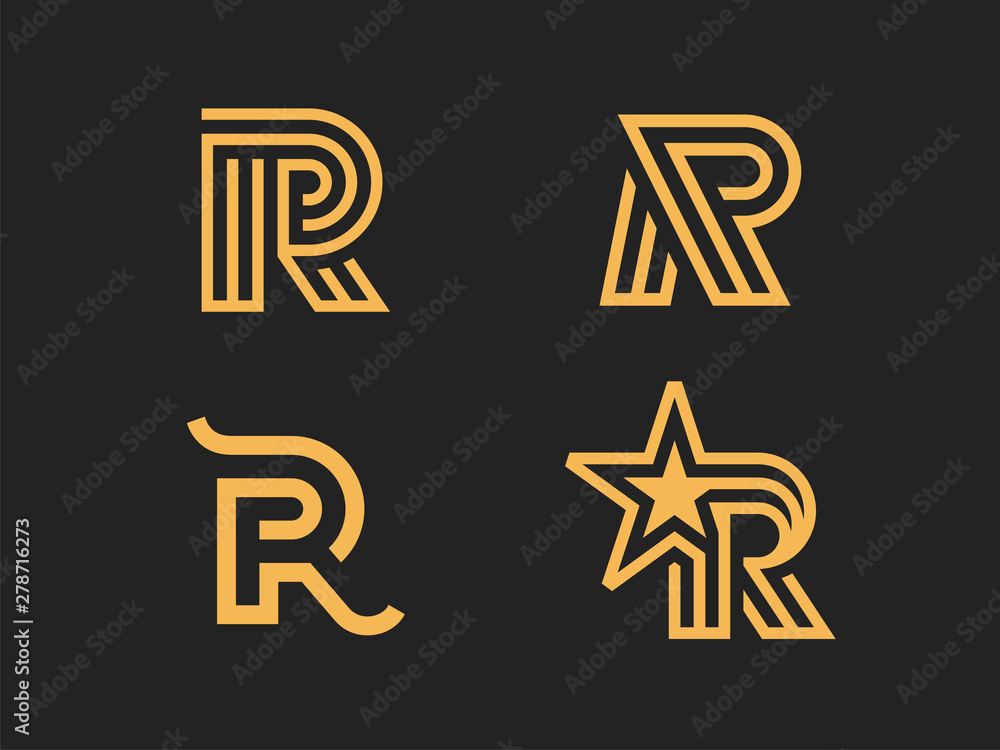 Set of 4 vector signs. Letter R in a linear style. Set of 4 vector signs. Letter R in a linear style.