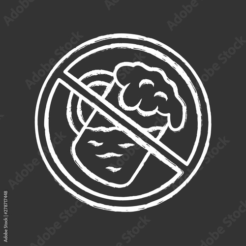 No alcohol beverage chalk icon. Drinking forbidden label. Cocktail glass. Alcohol free, dry bar. Sober, alcoholism caution sign. Beer mug with foam isolated vector chalkboard illustration