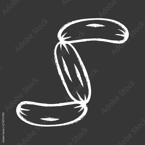 Sausages chalk icon. Butchers meat. Semifinished. Meat production and sale. Half stuff for lunch and barbecue. Butchery business. Isolated vector chalkboard illustration