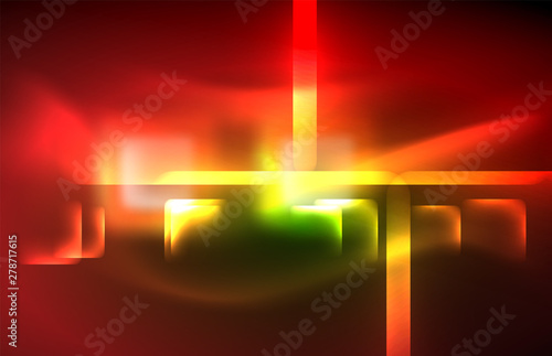 Neon shiny light lines on black, techno modern template photo