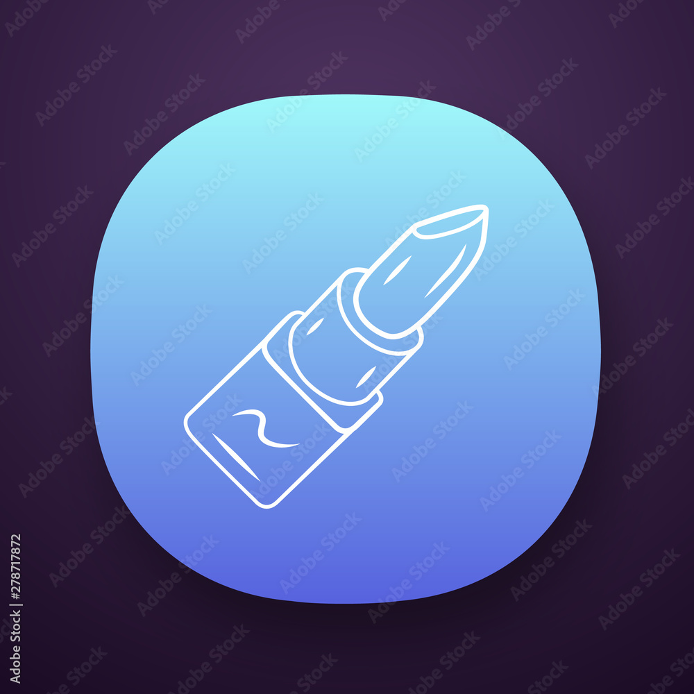 Lipstick tube, lip gloss app icon. Female fashion object, makeup accessory. UI/UX user interface. Web or mobile application. Beauty shop product vector isolated illustration. Cosmetology symbol