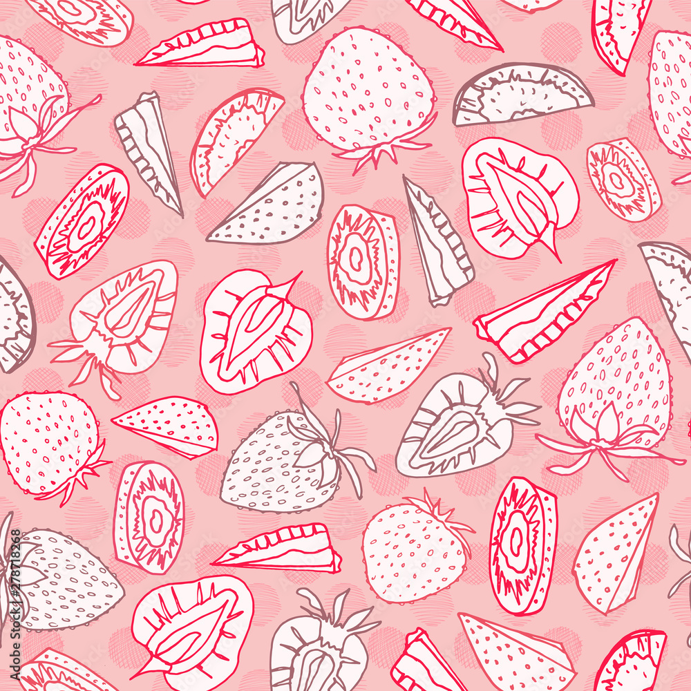 Strawberries on dotted background seamless pattern print design. Vector Strawberries on dotted background seamless pattern print design. Vector