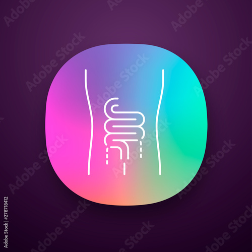 Ill intestines app icon. Sore human organ. People disease. Unhealthy digestive system. Gastrointestinal tract. UI/UX user interface. Web or mobile application. Vector isolated illustration