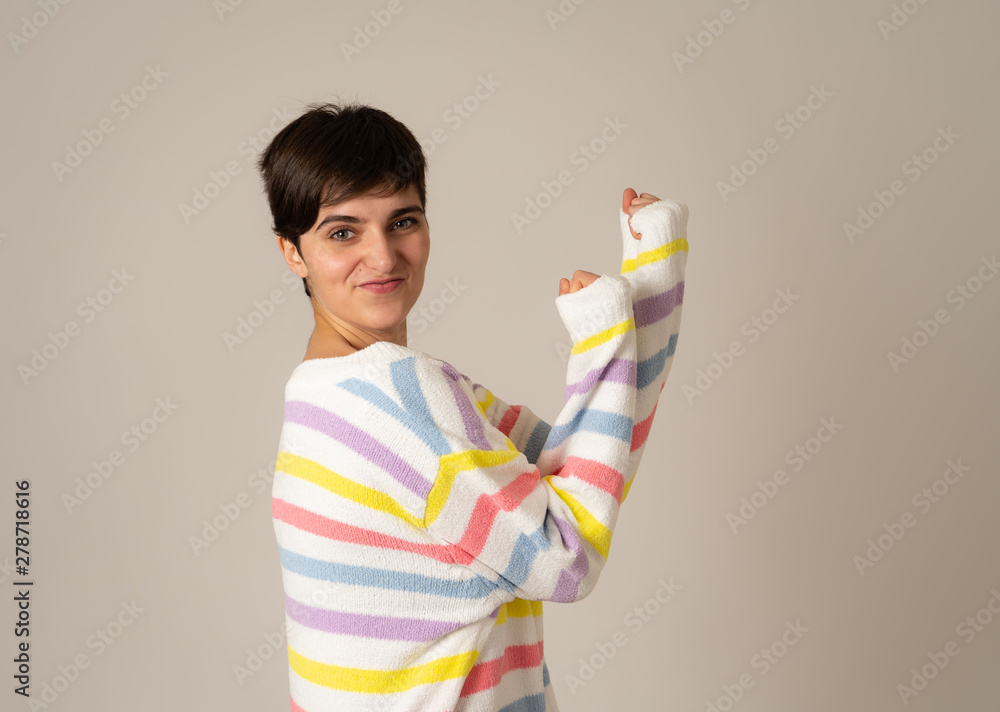 Happy portrait of cheerful beautiful comic girl young woman having fun and celebrating life. Happy portrait of cheerful beautiful comic girl young woman having fun and celebrating life.
