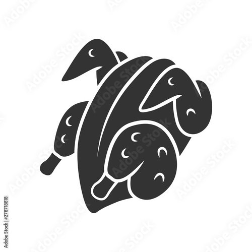 Chicken carcase glyph icon. Butchers meat. Meat production and sale. Protein source. Butchery business. Silhouette symbol. Negative space. Vector isolated illustration