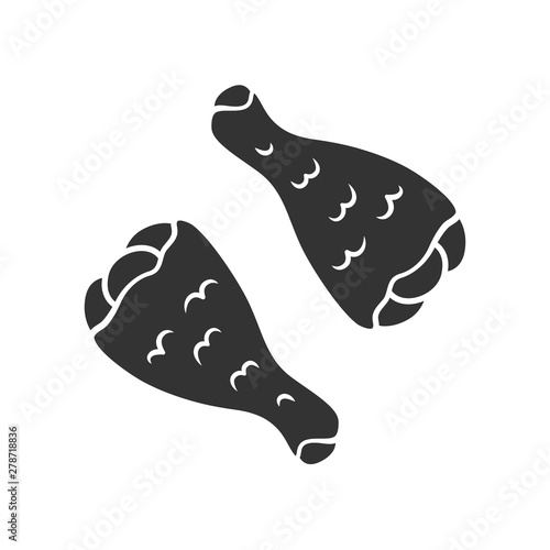 Chicken drumsticks glyph icon. Butchers meat. Meat production and sale. Protein source. Butchery business. Chicken legs. Silhouette symbol. Negative space. Vector isolated illustration