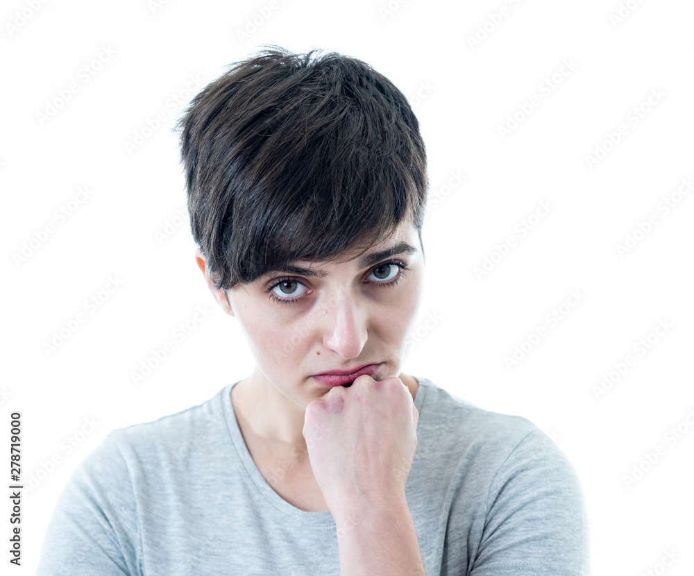 Human expressions and emotions. Young attractive woman sad and depressed looking desperate. Human expressions and emotions. Young attractive woman sad and depressed looking desperate.