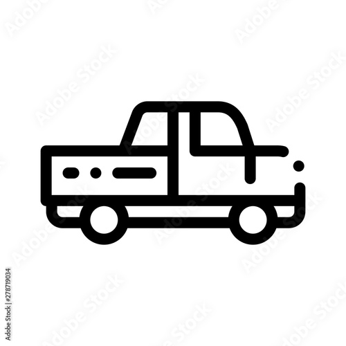 Agricultural Pickup Cargo Vector Thin Line Icon. Pickup Little Truck Carriage Machine For Conveyance Farm Tool. Machinery Transport Linear Pictogram. Monochrome Contour Illustration
