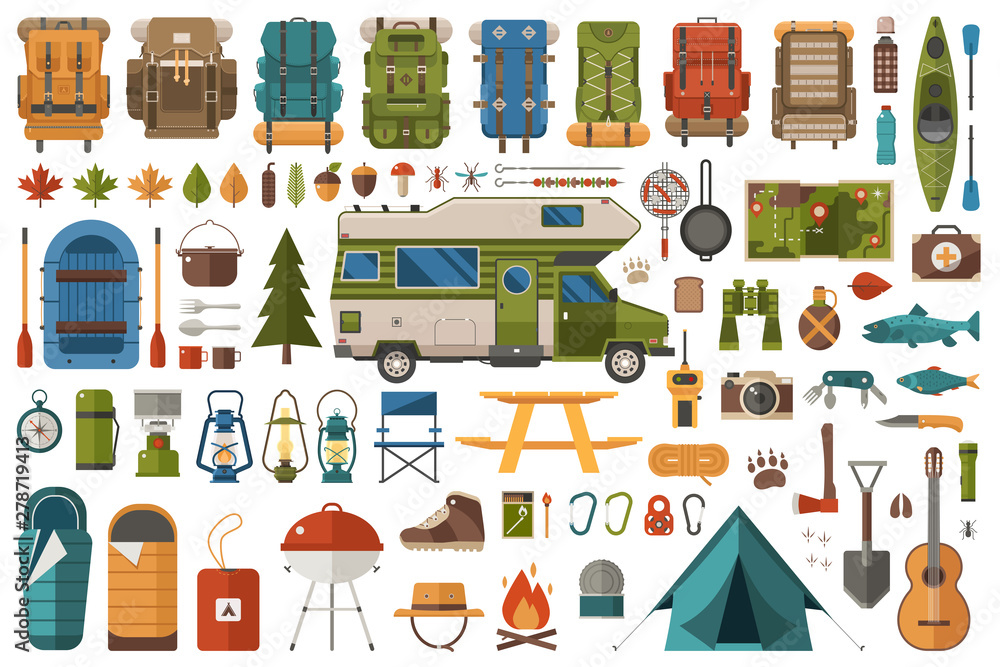 Hiking and Camping Flat Icons Wanderlust Collection