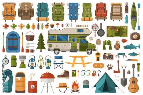 Obraz na płótnie Hiking and Camping Flat Icons Wanderlust Collection w salonie
