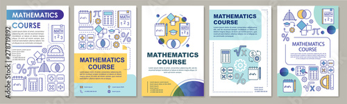 Mathematics course, math lessons brochure template layout. Flyer, booklet, leaflet print design with linear illustrations. Vector page layouts for magazines, annual reports, advertising posters photo