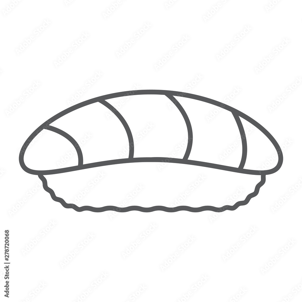 Sushi thin line icon, asian and food, seafood sign, vector graphics, a linear pattern on a white background. Sushi thin line icon, asian and food, seafood sign, vector graphics, a linear pattern on a white background.
