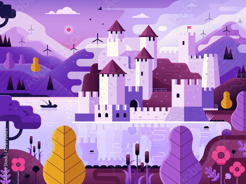 Medieval Castle on Lake Fantasy Landscape