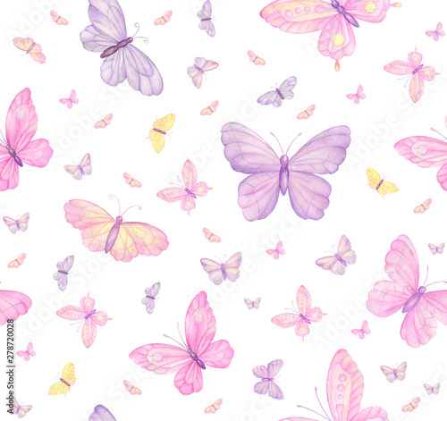 butterflies on white background, seamless pattern, digital paper, textile,