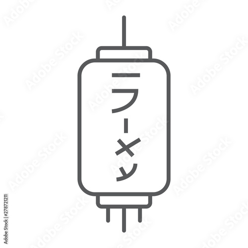 Japanese lantern thin line icon, asian and light, paper lamp sign, vector graphics, a linear pattern on a white background.