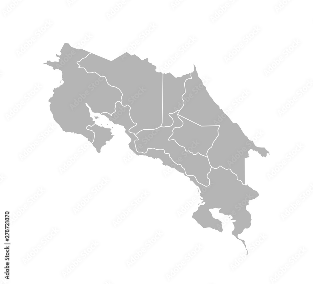 Vector isolated illustration of simplified administrative map of Costa Rica. Borders of the provinces (regions). Grey silhouettes. White outline