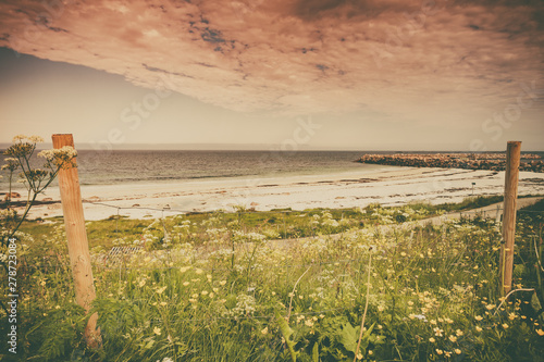 Sea coast sandy beach in resort Bleik Andoya Norway
