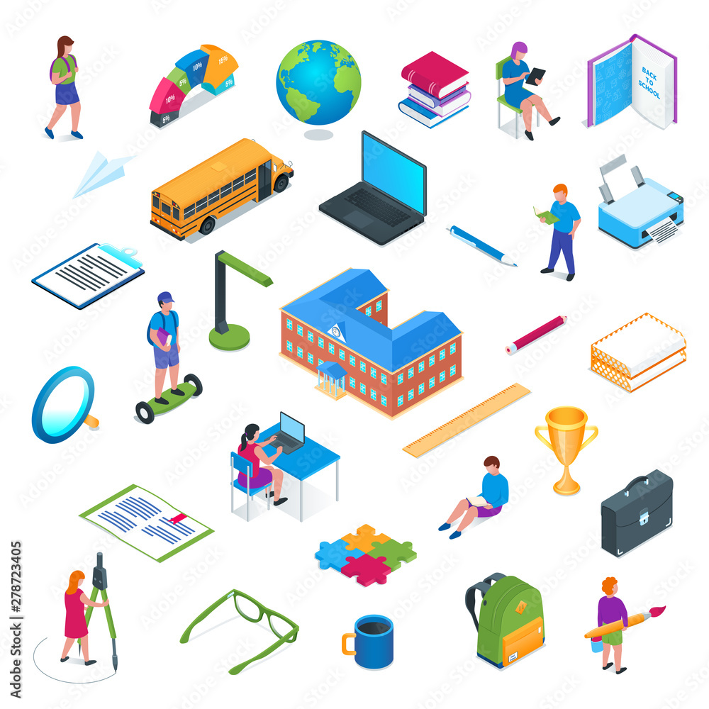 Obraz premium School and education isometric icon set 01