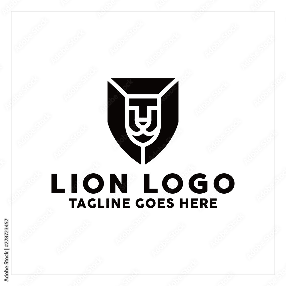 Silhouette Lion shield vector logo design template. Lion Head Logotype Premium and Luxury Creative Symbol.