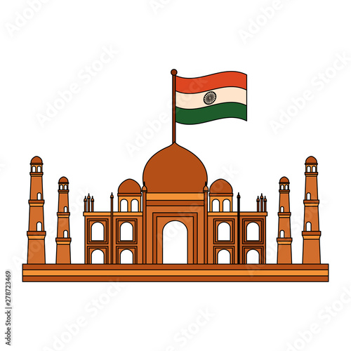 taj mahal indian mosque with flag