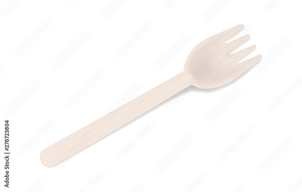 Wooden bamboo fork isolated on white background, vector illustration Wooden bamboo fork isolated on white background, vector illustration