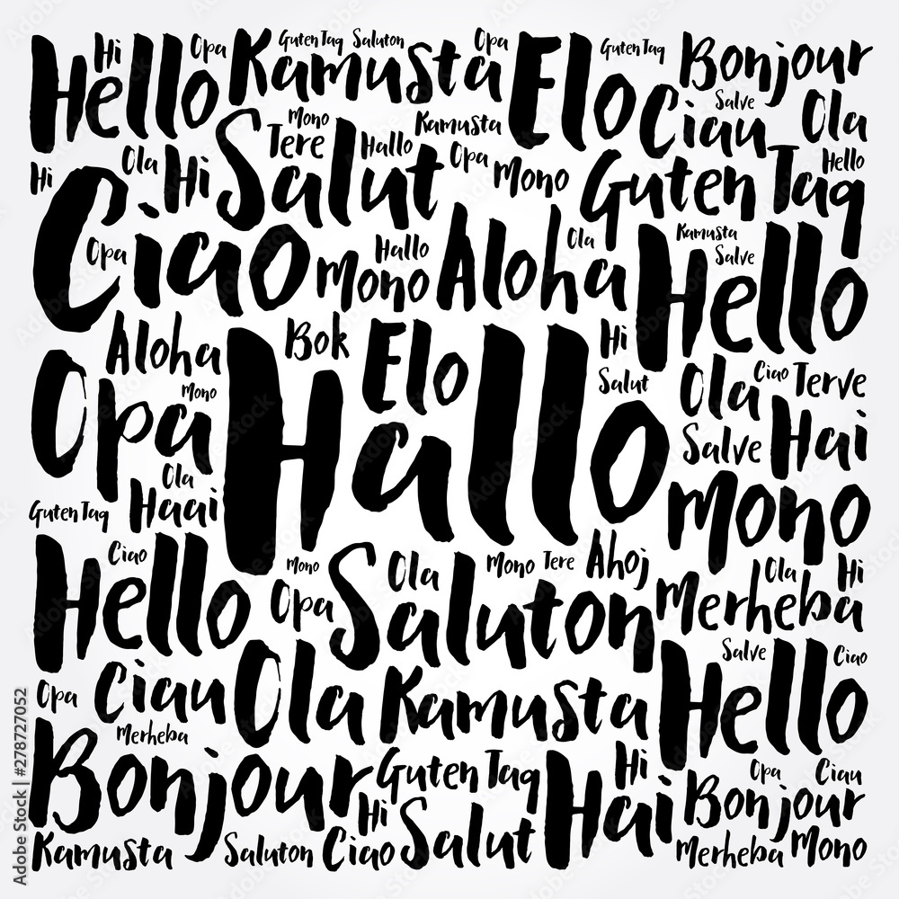 Hallo (Hello Greeting in German) word cloud in different languages of the world