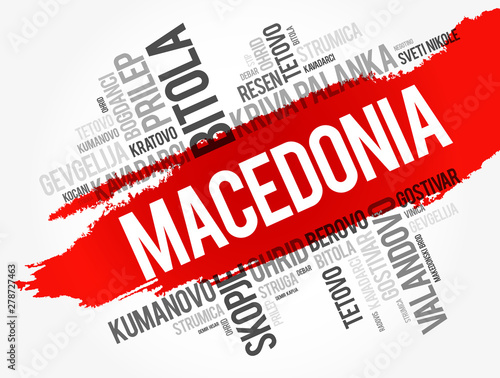 List of cities and towns in the Republic of Macedonia, word cloud collage, business and travel concept background