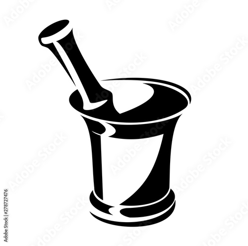 mortar and pestle for grinding spices - antique kitchen utensil simple black and white vector outline