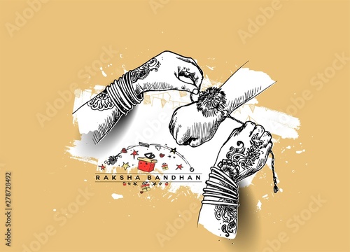 Принти на полотні Happy Raksha Bandhan celebration decorated by frame with hand and beautiful rakhi